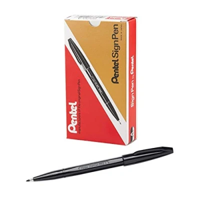 Afbeelding van Pentel S520 A Sign Pen Vezelpen, 0,8 mm lijndikte, zwart, 12 stuks