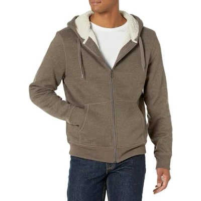 Afbeelding van Amazon Essentials Men&#039;s met sherpa gevoerde fleecetrui capuchon en volledige ritssluiting, Donkerbruin, XXL