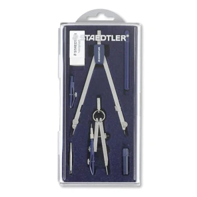 Afbeelding van STAEDTLER 559 C07 ST passerset (nauwkeurig en nauwkeurig, afknikbaar potje naaldschoen, set met messing passer accessoires in klapdekseletui)