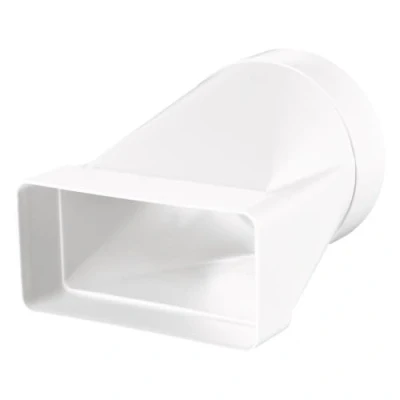Afbeelding van Vlakke kanaal, luchtbuizen, ventilatiesysteem, verwarming, koeling, pvc, ventilatieelement, rond, rechthoekig, kanaalboog, verticaal, horizontaal, plat, T stuk, wandplaat, wit (overgang rond