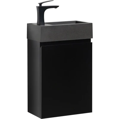 Afbeelding van Badplaats Toiletmeubel Angela 40cm mat zwart met zwarte wastafel