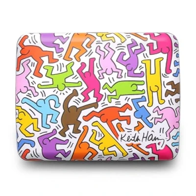 Afbeelding van ÖGON Aluminium portemonnee smart case V2 grote versie verborgen vak voor munten en bankbiljetten RFID blokkerende kaarthouder tot 10 kaarten, bonnetjes tickets, Keith Haring Color bedekken,