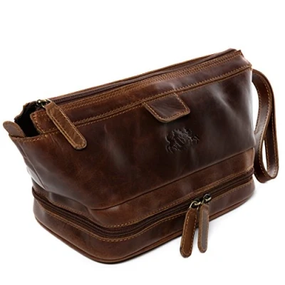 Afbeelding van SID &amp; VAIN Nottingham toilettas voor heren, van premium leer, grote bruin, handgemaakt, bruin cognac, Large,