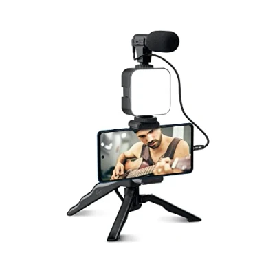 Afbeelding van Mobility Lab ML305578 Vlogging Kit Speciaal statief of handvat Universele Smartphone houder Videolicht Microfoon en Bluetooth afstandsbediening Perfect voor je tiktok/straming video&#039;s.