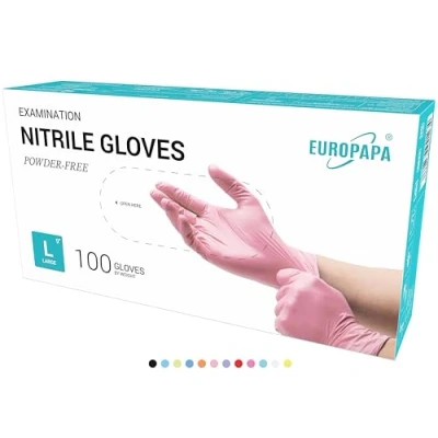 Afbeelding van EUROPAPA® wegwerphandschoenen, 100 stuks, onderzoekshandschoenen, poedervrij, zonder latex, niet steriel, latexvrij, wegwerphandschoenen (L, Roze)