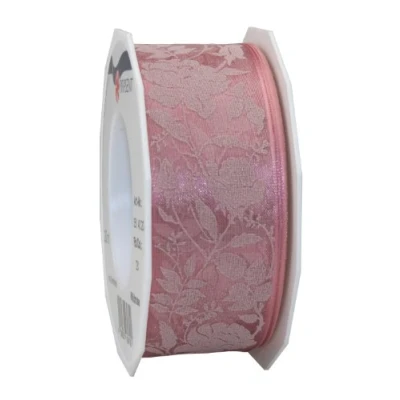 Afbeelding van Präsent WILDROSE band met draadrand oudroze 20 m rol 40 mm