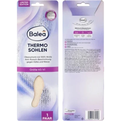 Afbeelding van Balea Thermozolen Maat 40/41 Set van 2 thermo inlegzooltjes 100% Wol Anti Sliplaag Beschermt tegen kou en nattigheid
