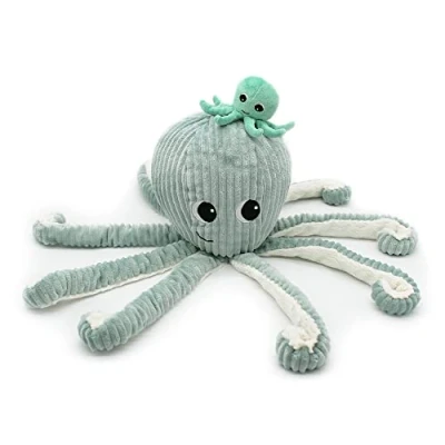Afbeelding van Les Déglingos Filou de octopus manan en haar Baby 65 cm mint PTIPOTOS Zachte knuffel voor pluche dier geboortecadeau, grijs