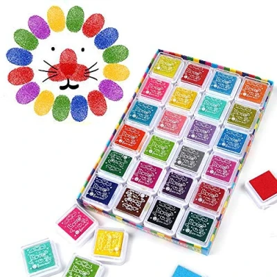 Afbeelding van Funxim Stempelkussenset, vingerafdruk, niet giftig, afwasbaar, inktstempelkussen voor papier, handwerk, stof, schilderen, doe het zelf, verjaardagscadeau, 24 kleuren, stuks