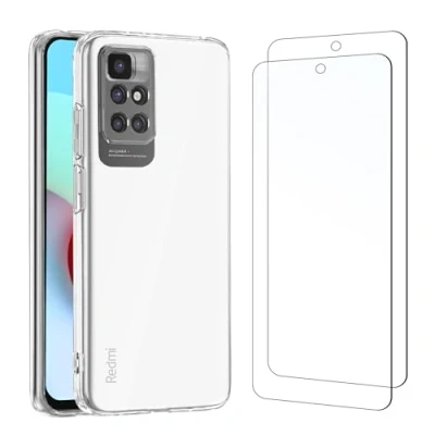 Afbeelding van NEW&#039;C Hoesje voor Xiaomi Redmi 10 Ultra Transparante Siliconen Soft TPU Gel en 2x Screen Protector Gehard Glass Schermbeschermer