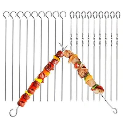 Afbeelding van Grillspiesen van roestvrij staal, 20 stuks, grillaccessoires, sjasliekgrill, grilltang, spiesen, grill, barbecue, voor vlees, groenten, stokbrood