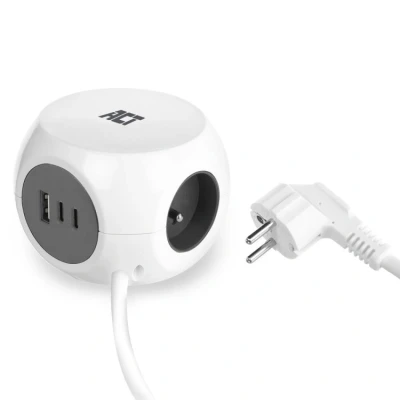 Afbeelding van ACT AC2425 Stekkerdoos Kubus 3 Sockets 30W Power Delivery 2x USB C 1x A Kabellengte 1,5 meter