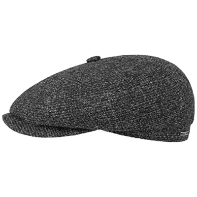 Afbeelding van Stetson Hatteras Shetland Wool Pet Heren flat hat wollen cap wintercap met klep voering voor Herfst/Winter 58 cm antraciet