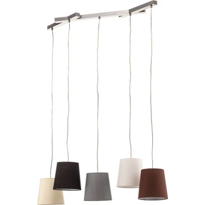 Afbeelding van Lucande Hanglamp 5lichts ijzer, textiel E27 nikkel, karamel, zwart, grijs, wit, bruin