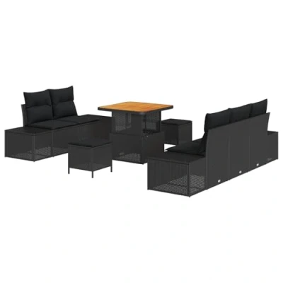 Afbeelding van vidaXL 8 delige tuinsofa set met kussens in zwart poly rattan en acaciahout