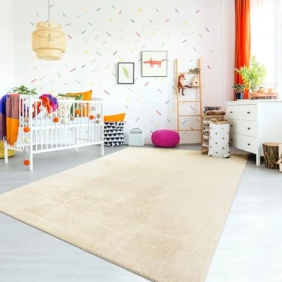 Afbeelding van Vloerkleed Kinderkamer Meisjes Jongens Pastel Effen Kleur Modern Wasbaar, Kleur: Crème, Maat:160x220 cm