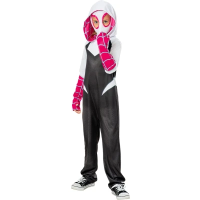 Afbeelding van Rubies Spider Gwen Spiderverse Classic kostuum voor meisjes, bedrukte jumpsuit met capuchon en masker, officiële Marvel outfit Halloween, carnaval, Kerstmis verjaardag