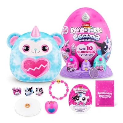 Afbeelding van Rainbocorns ZURU Eggzania Mini Mania, Monkey van Plush Surprise Unboxing with Animal Soft Toy, ideaal voor meisjes met fantasiespel (Monkey)
