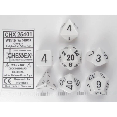 Afbeelding van Chessex dobbelstenen set, 7 polydice, Opaque White w/black