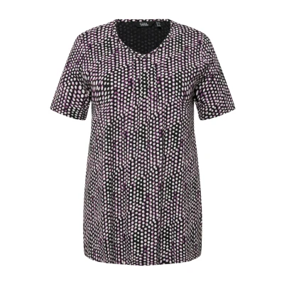 Afbeelding van Ulla Popken Zierfalten Vausschnitt Halbarm Tshirt print, Dames, Maat: 42/44, Helle heide