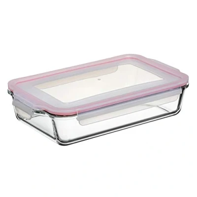Afbeelding van Tatay Opzetstuk voor levensmiddelen, glas, luchtdicht, 2,2 l inhoud, clipdeksel, BPA vrij, magnetronbestendig, oven, vriezer en vaatwasser, rood, afmetingen: 19,4 x 31,9 7,4 cm