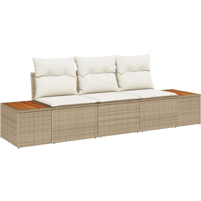 Afbeelding van vidaXL 3 delige Tuin Sofa Set met Kussens Beige Poly Rattan Acacia
