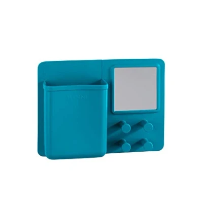 Afbeelding van WENKO Ampio petrol Organizer met spiegel en haken, cosmetica organizer, bevestigen zonder boren, siliconen, 20 x 15 5 cm,