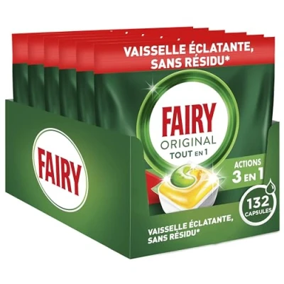 Afbeelding van Fairy Original All In One 132 vaatwastabletten, citroen, effectief, zelfs op gedroogd vet