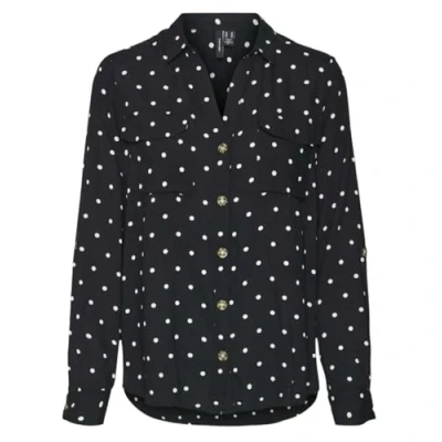 Afbeelding van VERO MODA Dames Vmbumpy L/S Shirt New WVN Ga Noos blouse, Zwart/Aop: sneeuwwitte stip, XS