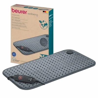 Afbeelding van Beurer HK 123 Green Planet Elektrisch Warmtekussen XXL Heating pad 60 x 30 cm Cosy Grey 3 Warmtestanden/2 Eco standen Max 65C Snelle opwarming Automatische uitschakeling Ultrazachte fleece Machinewasbaar Jaar garantie Grijs