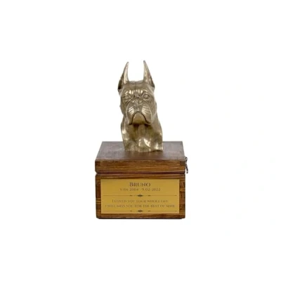 Afbeelding van Art Dog handgemaakte aangepaste hondenherdenkingsurn koudgegoten bronzen hondenkop op berkenbasis langdurige hondencrematiedoos 16x28x16cm Bokser