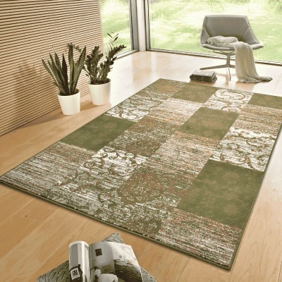 Afbeelding van Vloerkleed Bloques 235x320cm Groen Vintage 123vloerkleed.nl is de online webshop voor vloerkleden en woonaccessoires.