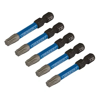Afbeelding van Draper 05656 TX Star Impact schroevendraaier Bits, T30 x 50mm (Pack van 5), blauw en zwart