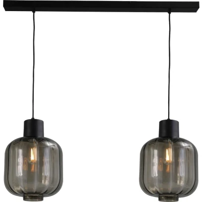 Afbeelding van Masterlight Eetkamerlamp Lett lll 28 2 lichts zwart met smoke glas 2161 05 100