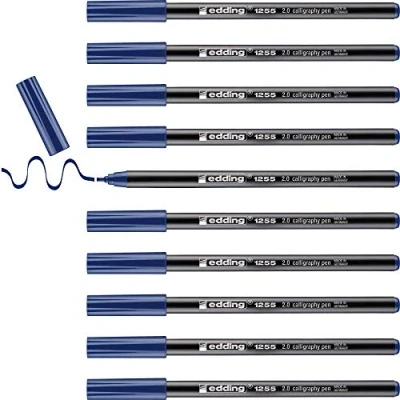 Afbeelding van edding 1255 kalligrafiepen staalblauw 1 pen kalligrafiepunt 2 mm vilt voor papier, hout, terracotta, canvas beginners, brieven, bullet journals, wenskaarten, planner
