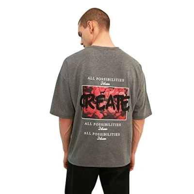 Afbeelding van Trendyol TMNSS21TS0878 Volwassenen Mannen T shirt single Antraciet S