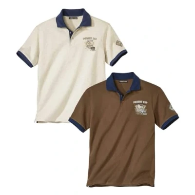 Afbeelding van ATLAS FOR MEN 2 delig poloshirt voor heren korte mouwen verkrijgbaar in grote maten, ecru, bruin, L