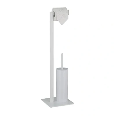 Afbeelding van Relaxdays toiletaccessoires set, staand, modern, toiletrolhouder, wc borstel met houder, HxBxD: 72 x 20 cm, wit