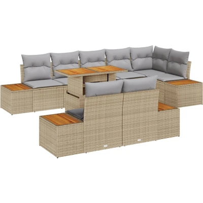 Afbeelding van vidaXL Tuinbankset Set van 9 Beige, Grijs Rattan, Polyester