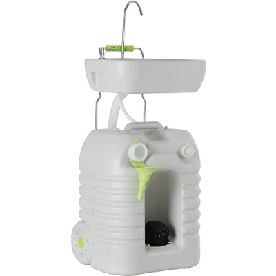 Afbeelding van Stagecaptain PSW 45 Quixie draagbare kampeerwasbak Mobiele camping outdoor reis wastafel met L mechanische voet waterpomp tank en zeepdispenser Verstelbare spoelbak trolley functie