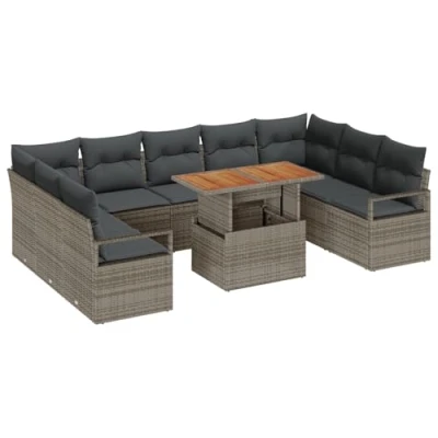 Afbeelding van vidaXL 10 delige tuin sofa set met kussens grijs poly rattan