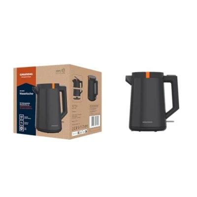 Afbeelding van Grundig WK 5320 Waterkoker, 2200 W vermogen, 1,7 l inhoud, snoeropwikkeling, 1 liter, automatische uitschakeling, verborgen verwarmingselement van roestvrij staal, grijs/terracotta