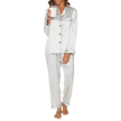 Afbeelding van Pyjama Dames Satijnen Set met knoopsluiting, Tweedelige Zijden Voor Dames, V hals Zachte Nachtkleding, Loungewear Alle Seizoenen