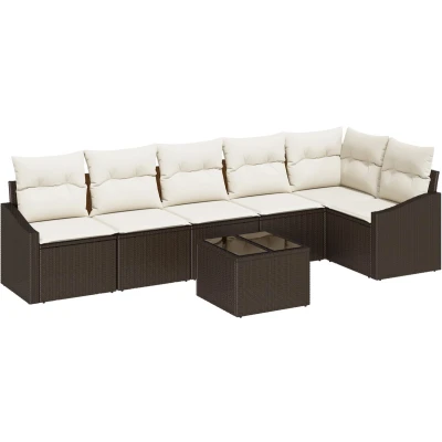 Afbeelding van vidaXL Tuin Sofa Set van 7 Bruin, Crème Rattan, Polyester