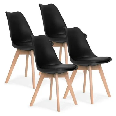 Afbeelding van Modern Home Set Van 4 Eetkamerstoelen Kuip Stoelen Met Eco Leer Kussen En Beukenhouten Poten Zwart