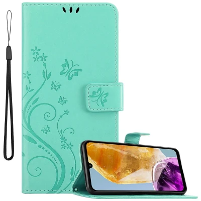 Afbeelding van Cadorabo Hoesje geschikt voor Samsung Galaxy M15 in BLOEMEN TURKOOIS Beschermhoes bloemmotief met magnetische sluiting, standfunctie en kaartsleuven Book Case Cover Etui