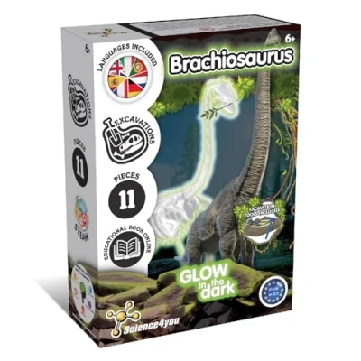 Afbeelding van Science4you Glow in the Dark Fossil Excavation Brachiosaurus Experimenteerset Dinosaurus Fossielen Opgraven Speelgoed 11 onderdelen 6+ met Beitel &amp; Hamer