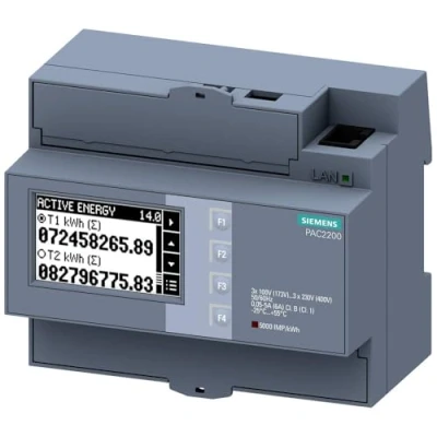 Afbeelding van Siemens sentron multifunctionele paneelmeter 7km pac2200 lcd 400v 5a 3 fasen modbus tcp schroefaansluiting 7km2200 2ea30 1ea1