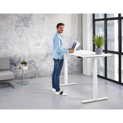 Afbeelding van Ergonomisch elektrische verstelbaar zit/sta bureau Teez breed 120CM diep bladkleur Logan eiken framekleur Aluminium (RAL9006)