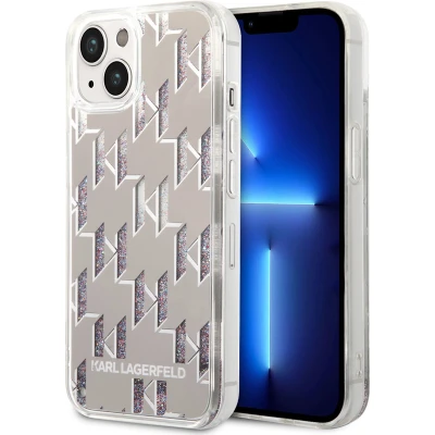 Afbeelding van Apple iPhone 14 Glitter Hoesje Kunststof Karl Lagerfeld Hardcase/Backcover Zilver Telefoonhoesje